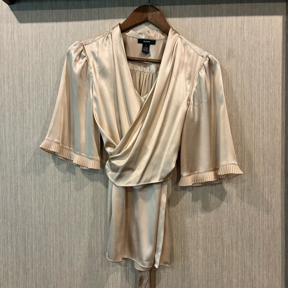 Alfani Silk Wrap Shirt | Half Length Sleeves | Gold Champagne Color